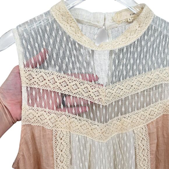 A’reve Anthropologie Cream Lace High Neck Sleeveless Peach A-line Mini Dress - Picture 7 of 14
